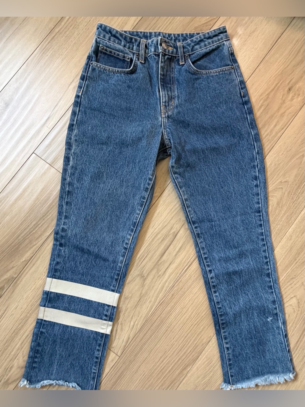 Carmar Blue High-Rise Relaxed Ankle Taw Hem Jeans with Reflective stripes Sz 10
